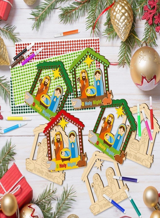 Cliths 20Pcs Christmas Wooden House Craft Kit for Kids DIY Nativity Decor Christian Religious Xmas Craft with Gem Stickers for Church Party Decoration Home Hanging - Image 4